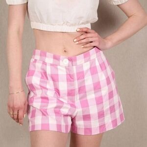 Zara Pink White Gingham Checked High Rise Shorts L